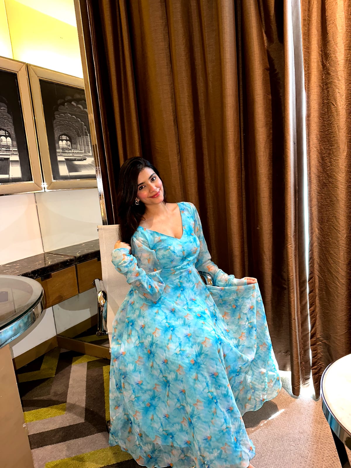 Festive Wear Sky Blue Color Printed Gown