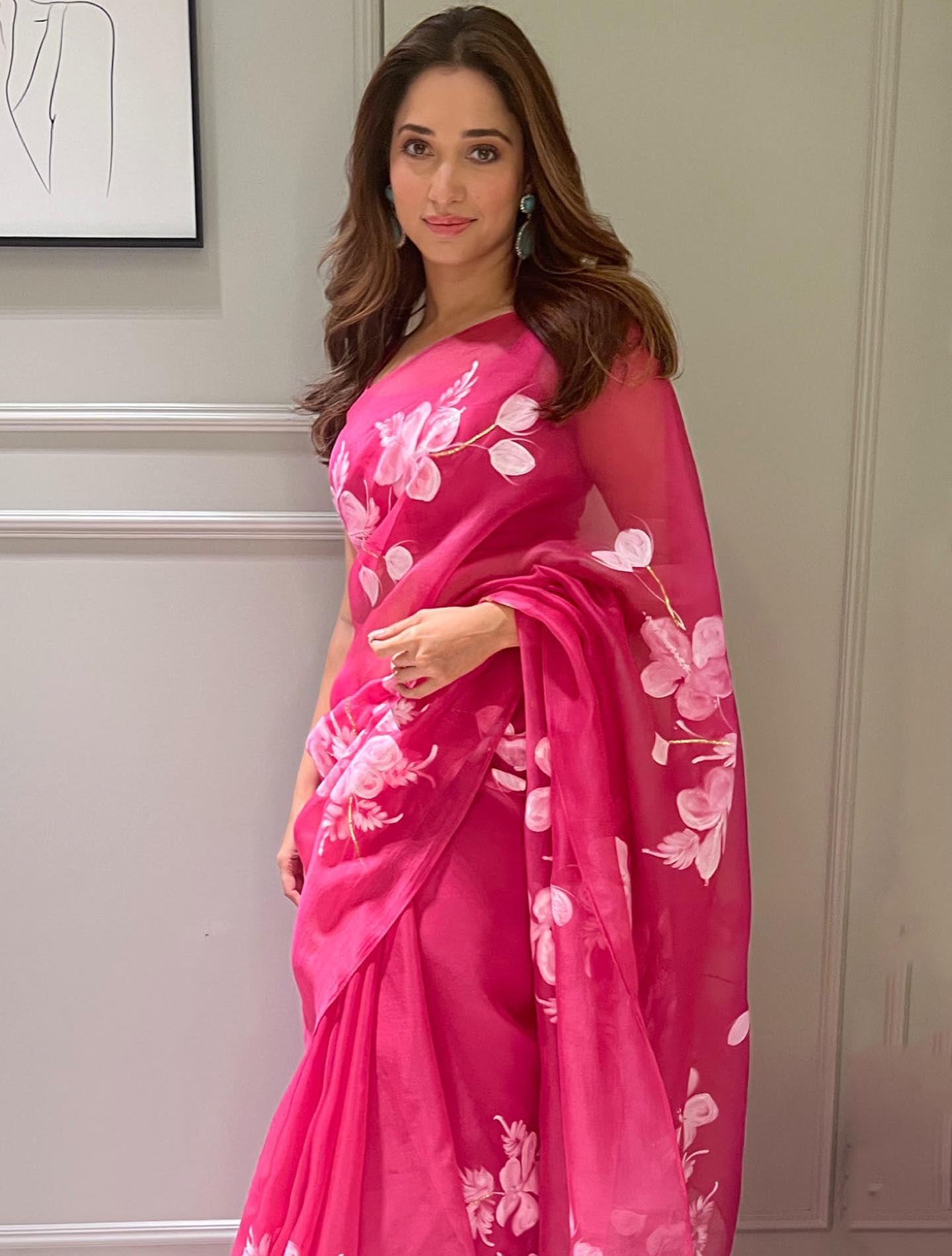 Tamanna Bhatia Pink Color Organza Silk Saree