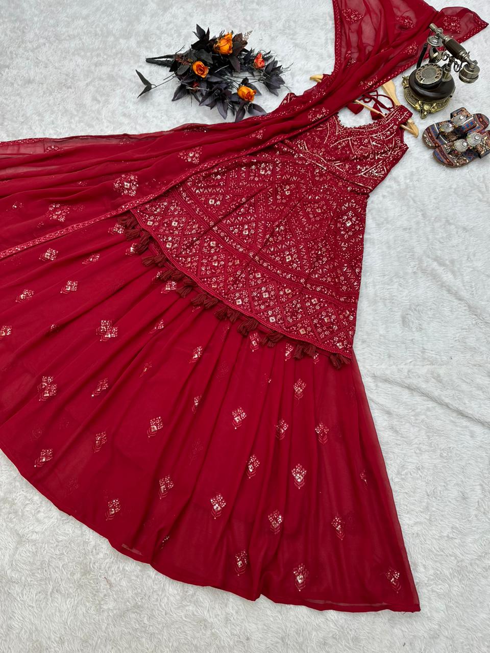 Maroon Color Celebrity Wear Top With Lehenga