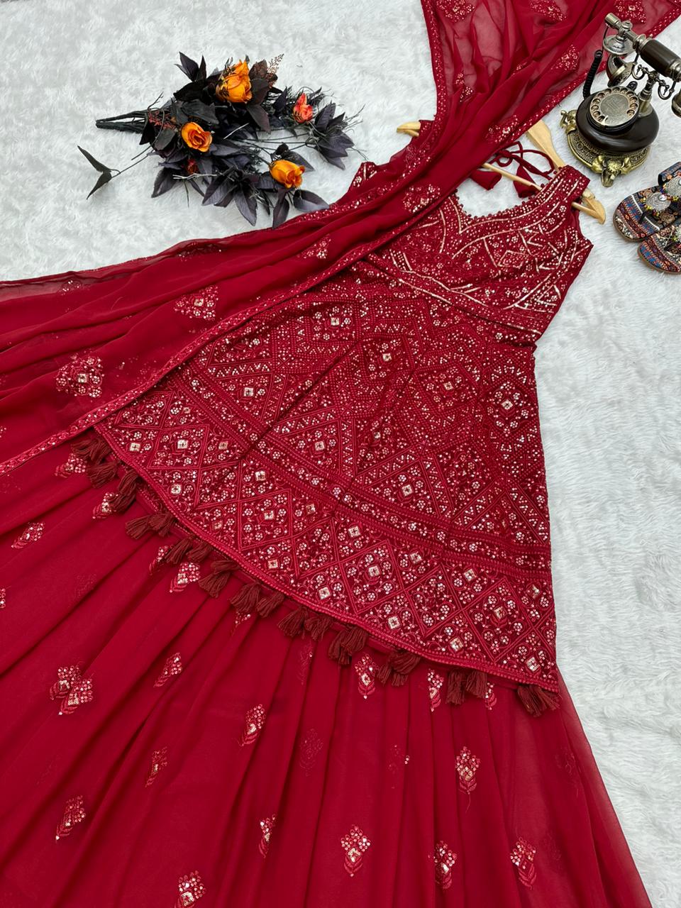 Maroon Color Celebrity Wear Top With Lehenga