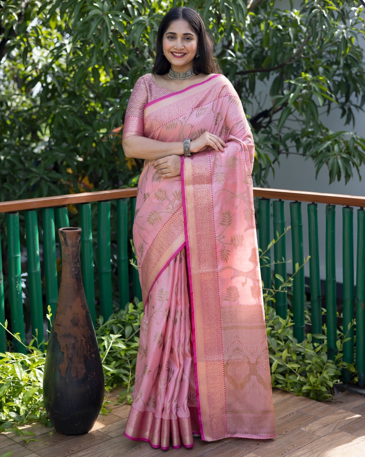 Kanjivaram Pattern Light Pink Color Banarasi Silk Saree