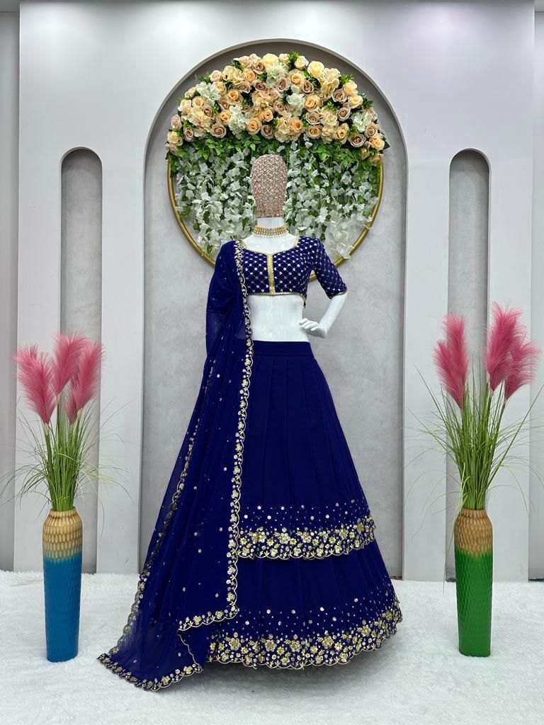 Luxuriant Sequence Navy Blue Color Double Layer Lehenga Choli