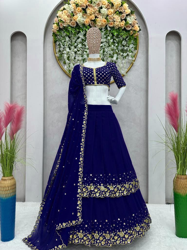 Luxuriant Sequence Navy Blue Color Double Layer Lehenga Choli