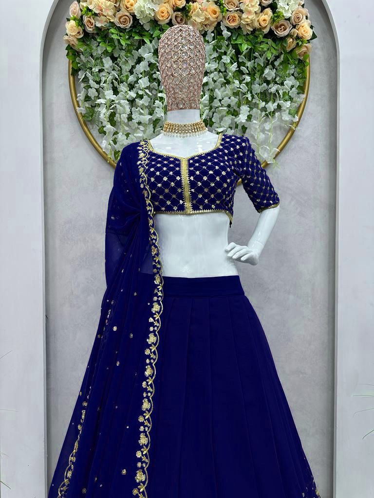 Luxuriant Sequence Navy Blue Color Double Layer Lehenga Choli