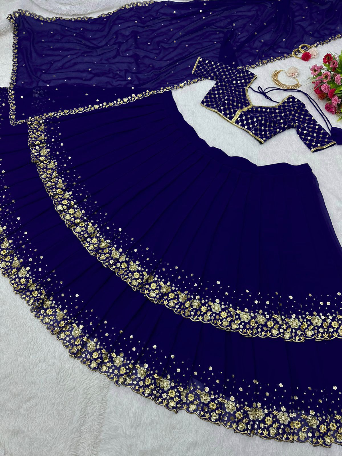 Luxuriant Sequence Navy Blue Color Double Layer Lehenga Choli