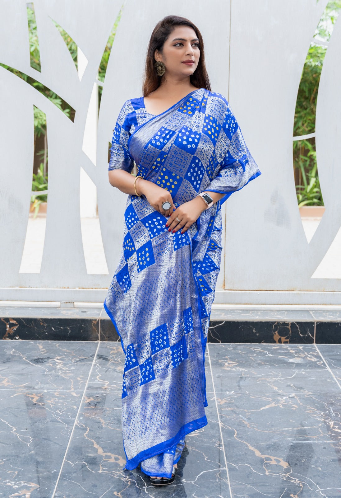 Royal Blue Color Original Bandhni Zari Weaving Border Saree