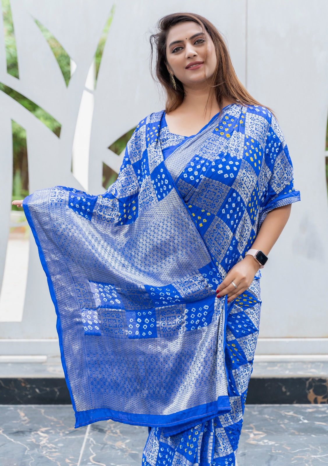 Royal Blue Color Original Bandhni Zari Weaving Border Saree