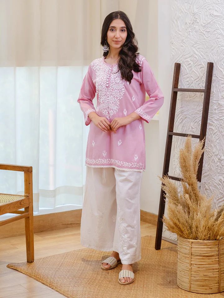 Casual Wear Light Pink Color Summer Style Top With Palazzo