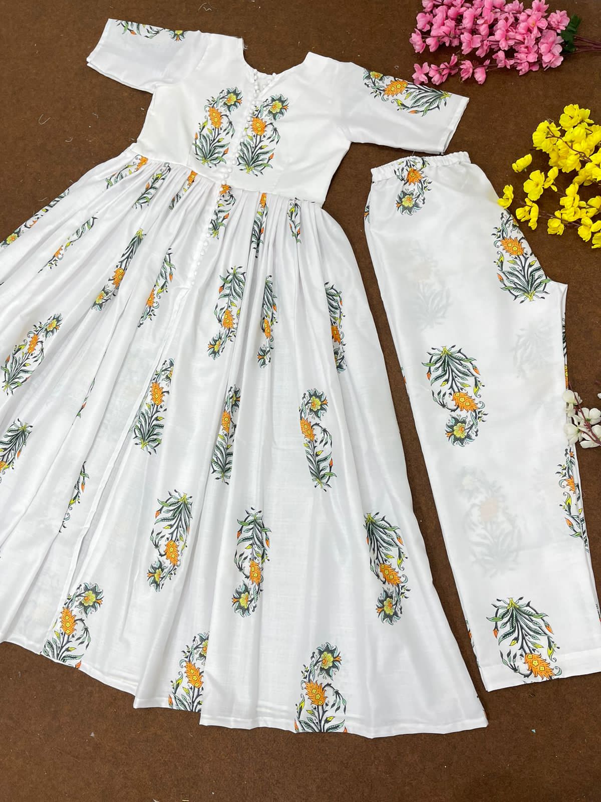Wonderful Digital Print White Color Top With Pant