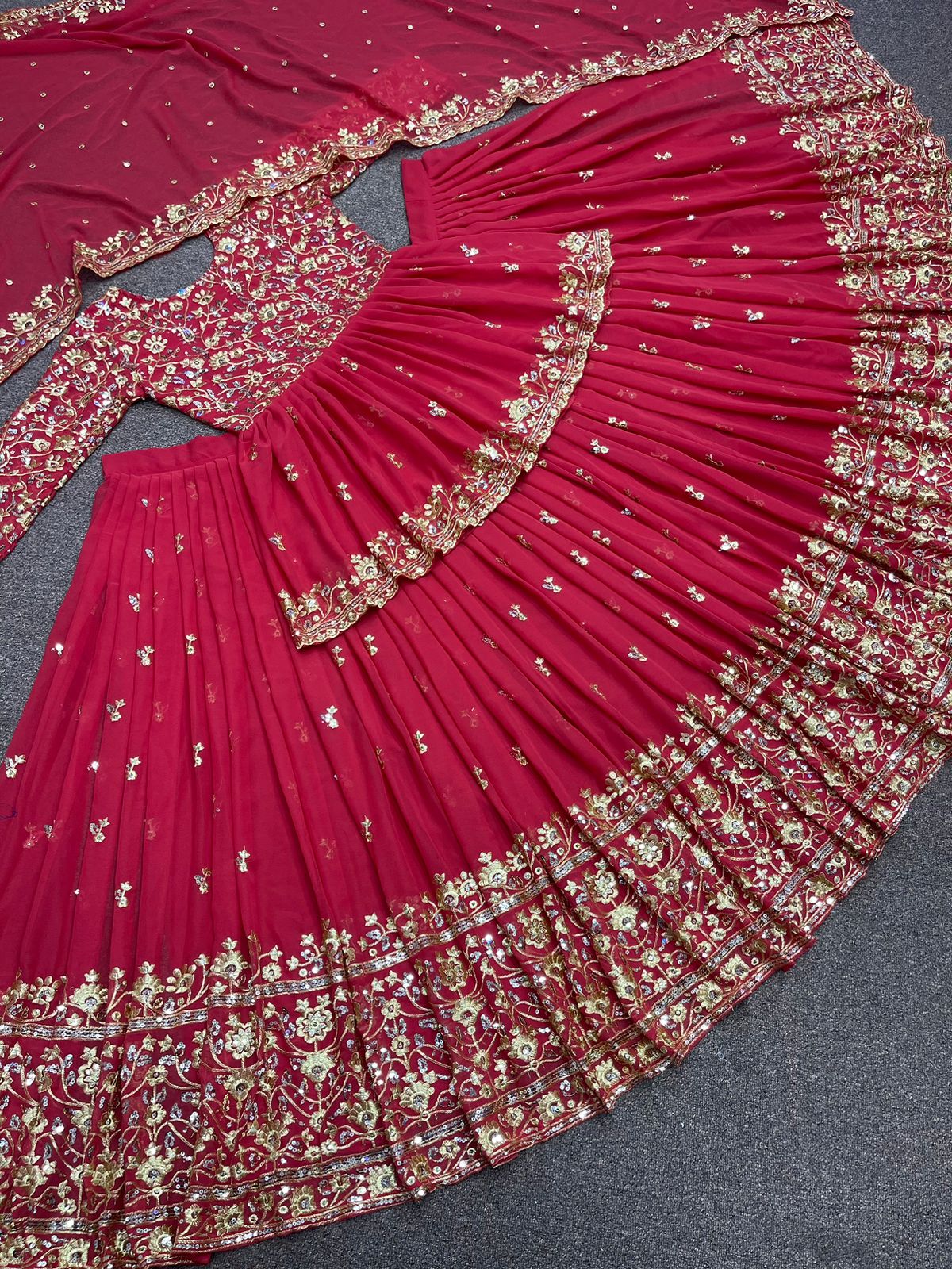 Heavy Embroidery Sequence Work Dark Pink Top With Lehenga