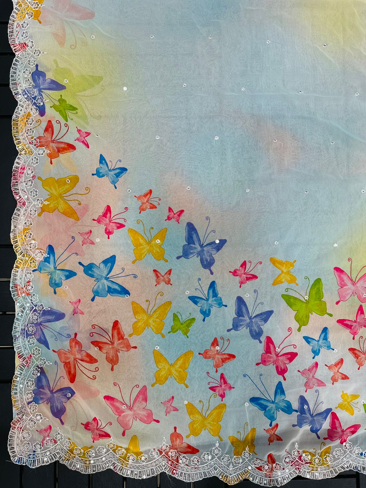 Multi Color Butterfly Print With Work Function Wear Saree