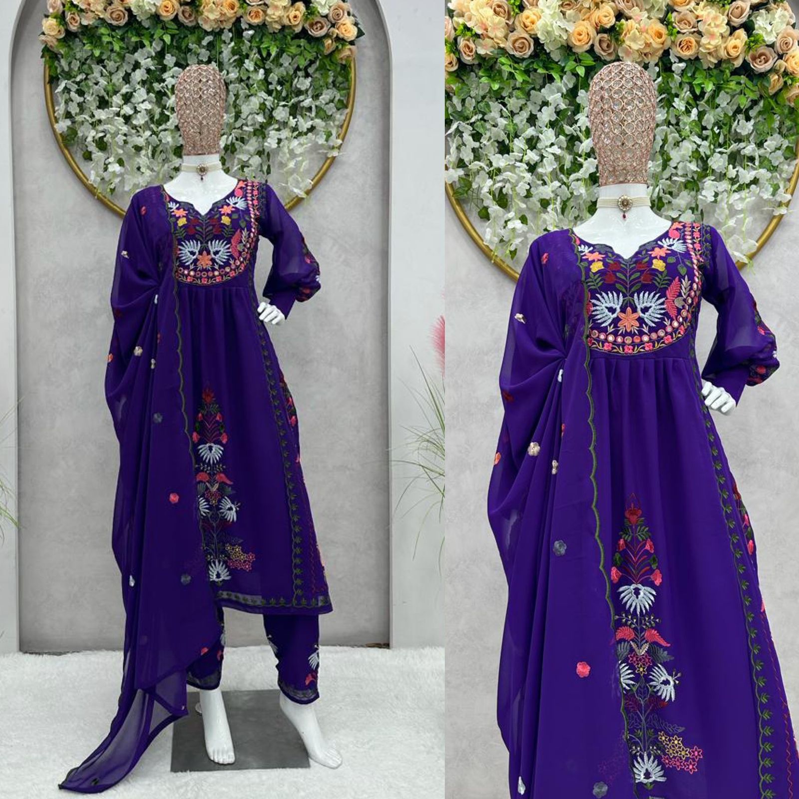 Purple Color Mirror With Multi Thread Work Salwar Suit