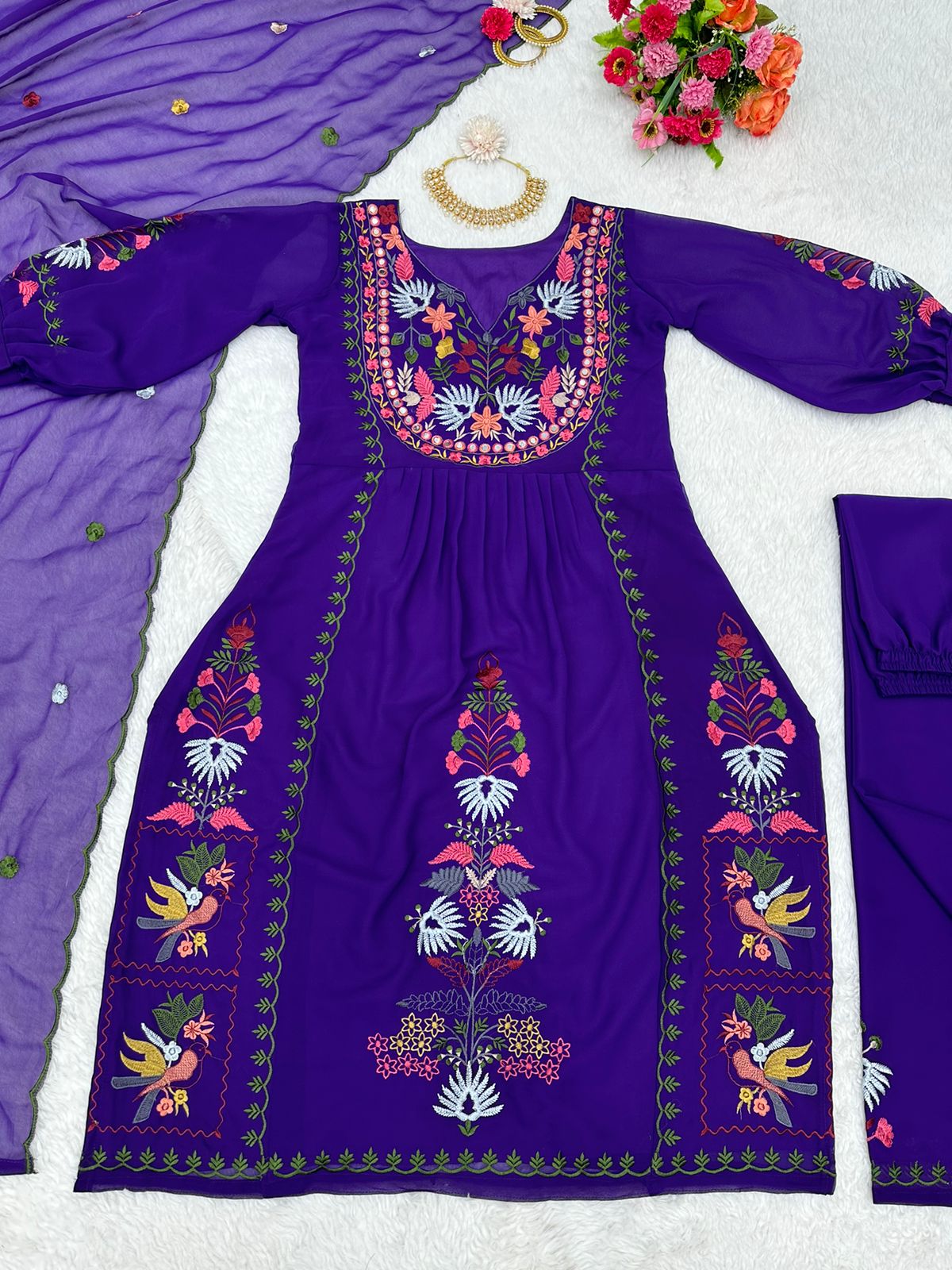 Purple Color Mirror With Multi Thread Work Salwar Suit