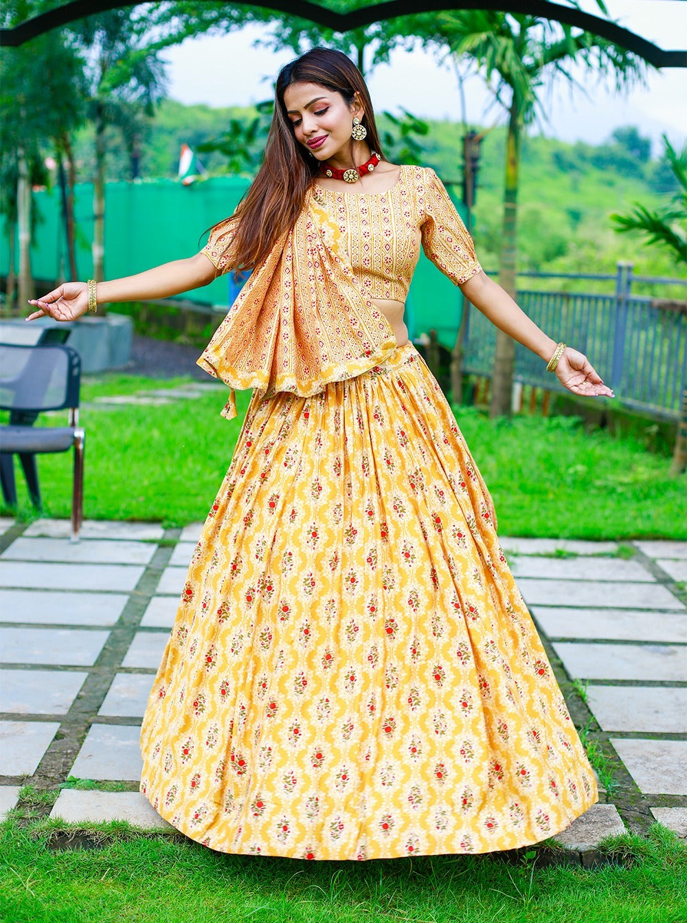 Traditional Wear Yellow Color Chanderi Cotton Lehenga Choli