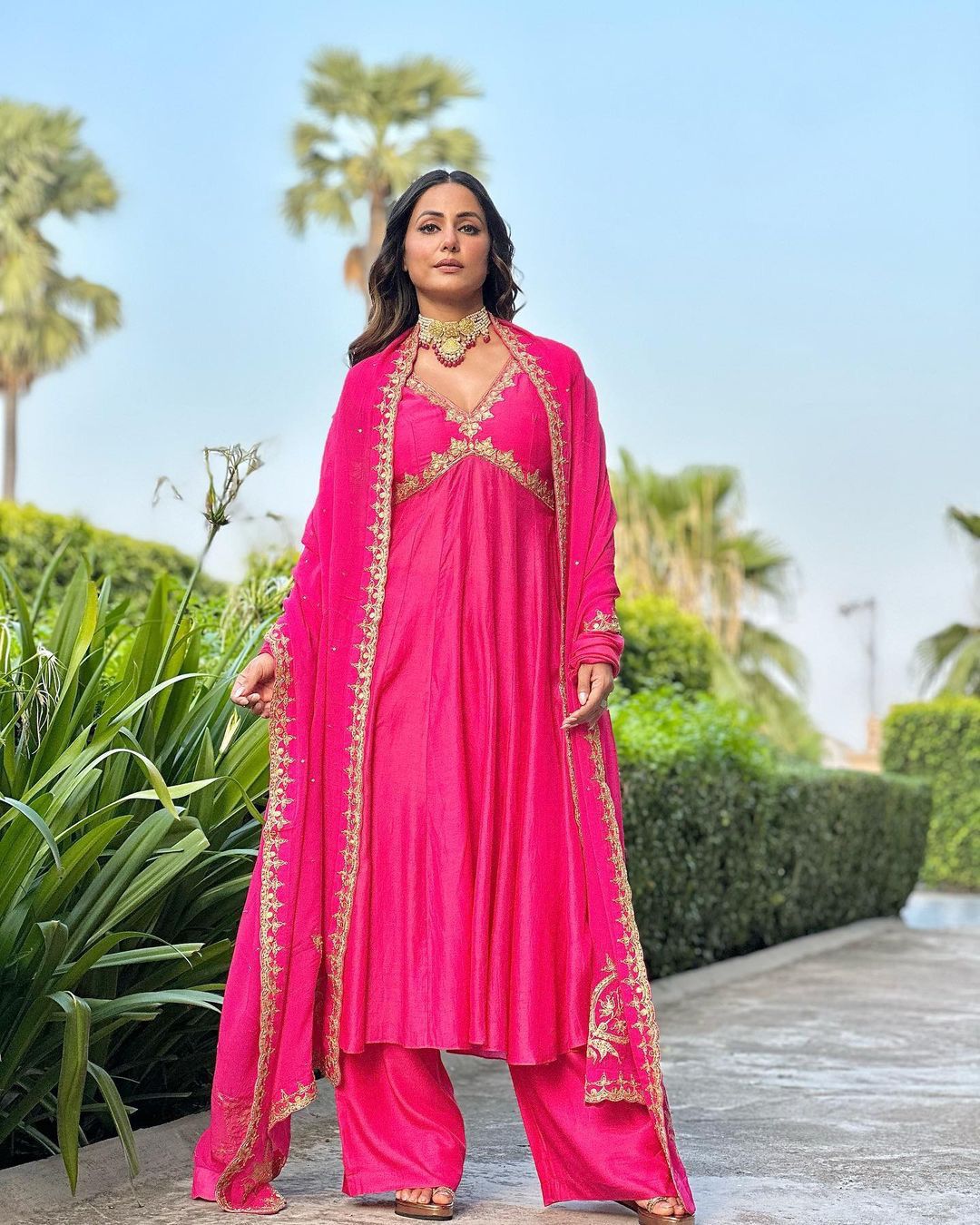 Hina Khan Wear Function Wear Pink Color Gown