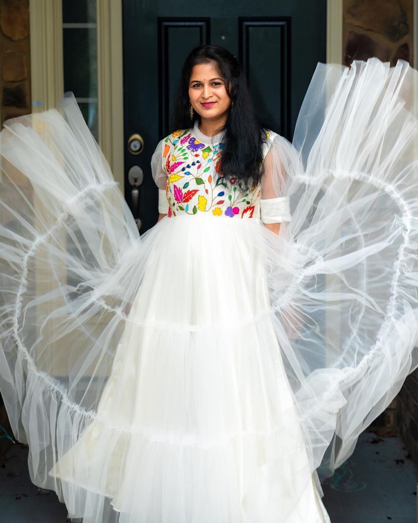 Party Wear White Color Net Ruffle Gown