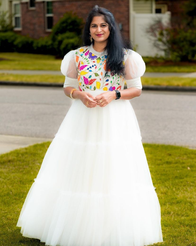Party Wear White Color Net Ruffle Gown