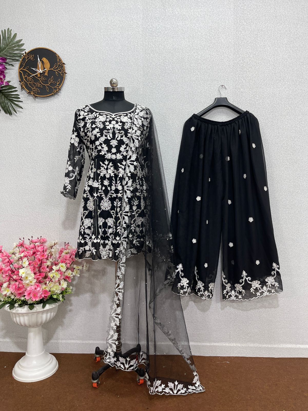 Copy of Terrific Black Color Thread With Cut Work Sharara Suit