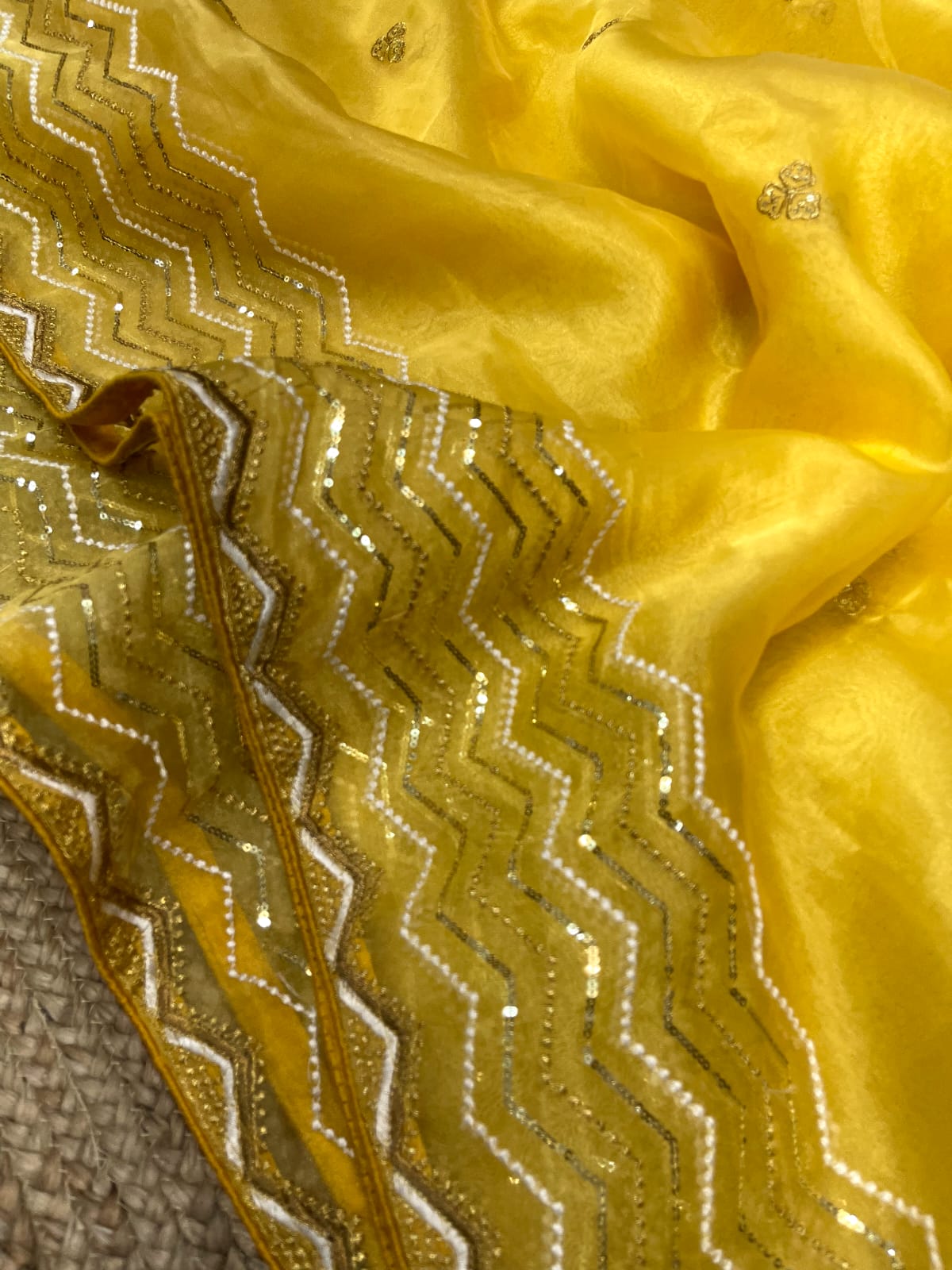 Wonderful Yellow Color Embroidery Work Organza Saree