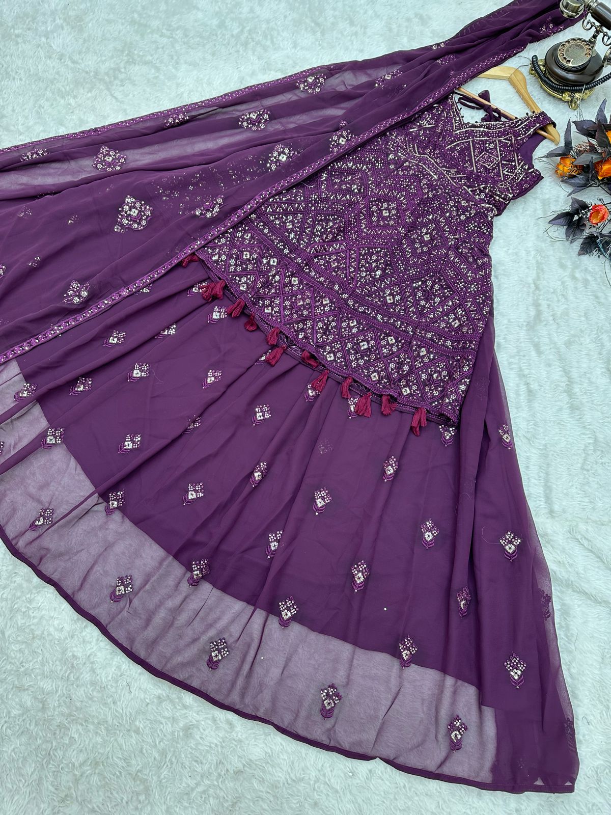 Purple Color Celebrity Wear Top With Lehenga