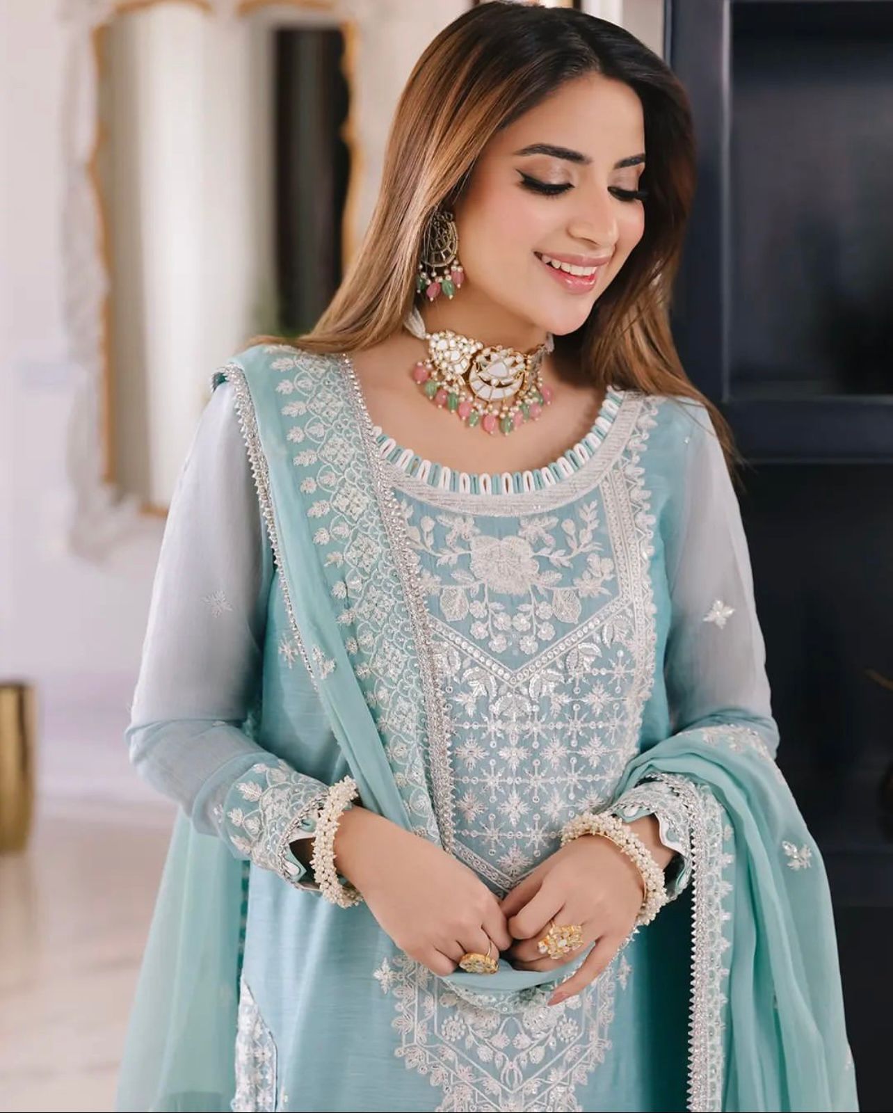 Demanding Fancy Cut Work Sky Blue Color Salwar Suit