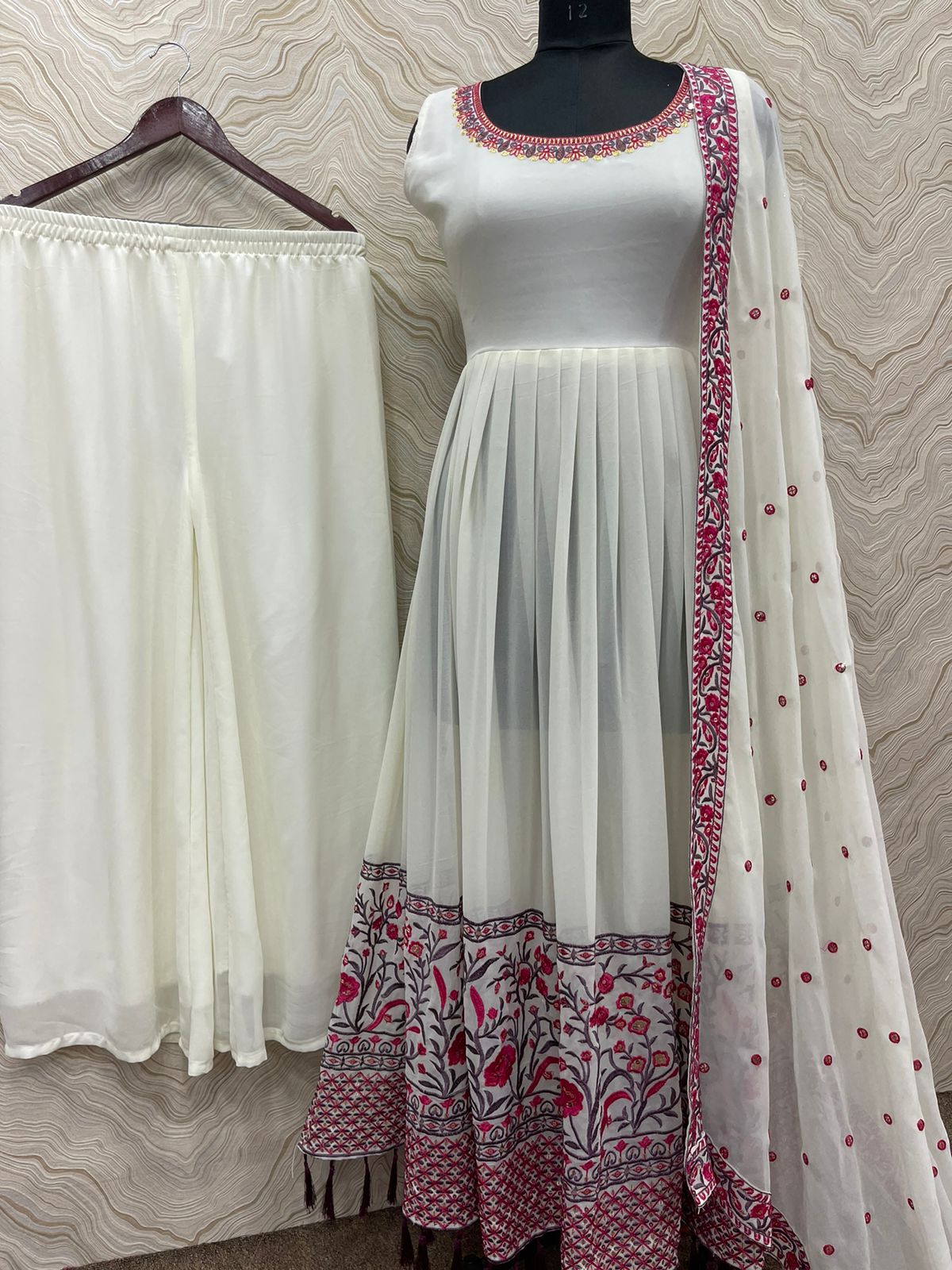 Gorgeous White Color Naira Cut Long Suit With Palazzo