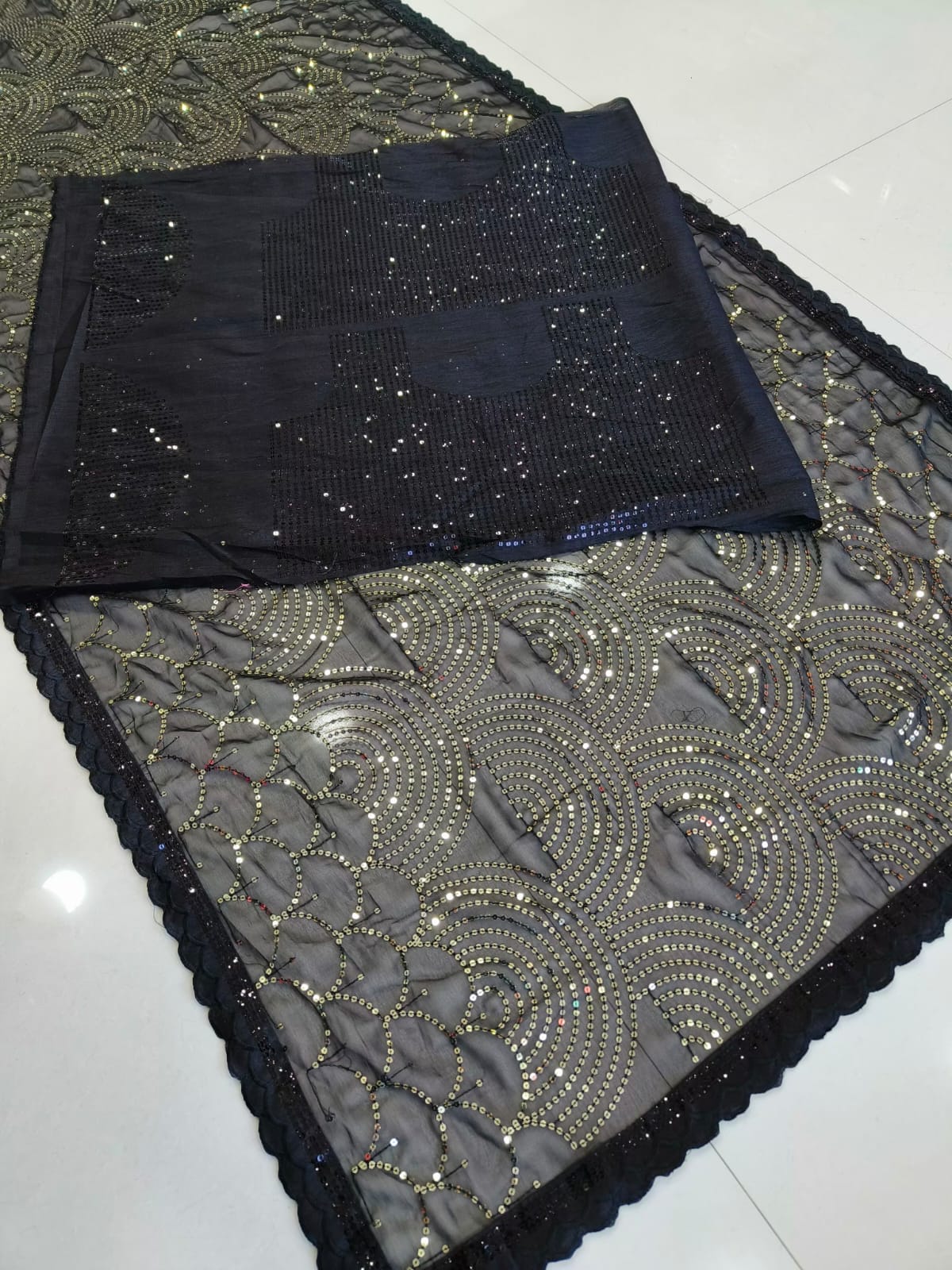 Eyes Catching Sequence Work Black Color Saree