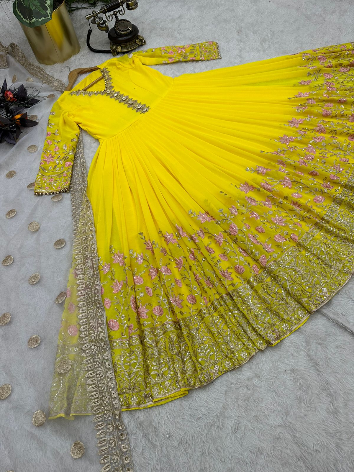 Mesmerizing Sequence Work Yellow Color Gown