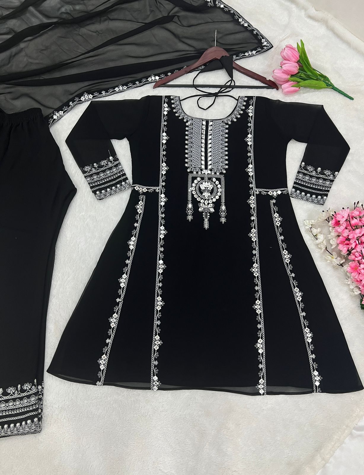 Unique Black Color Mirror Embroidery Work Salwar Suit