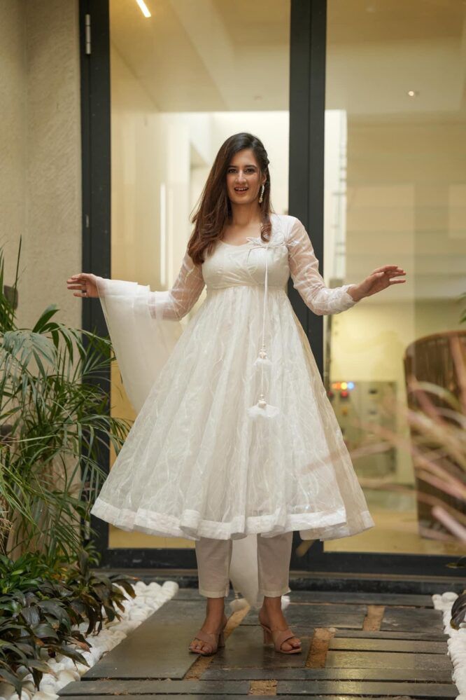 Outstanding White Color Organza Anarkali Suit