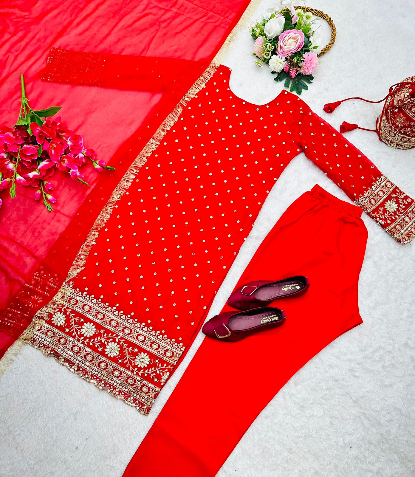 Wonderful Red Color Embroidery Work Salwar Suit