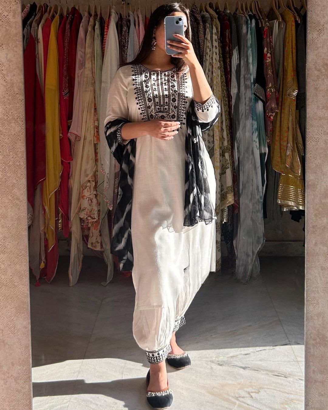 Gorgeous Thread Work White Color Patiala Suit
