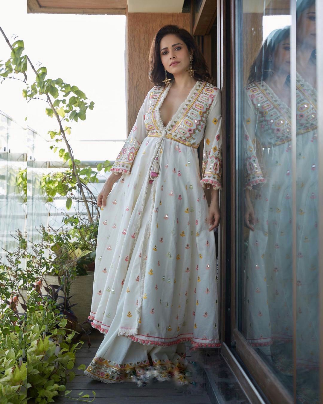 Bollywood White Color Mirror Handwork Anarkali Suit