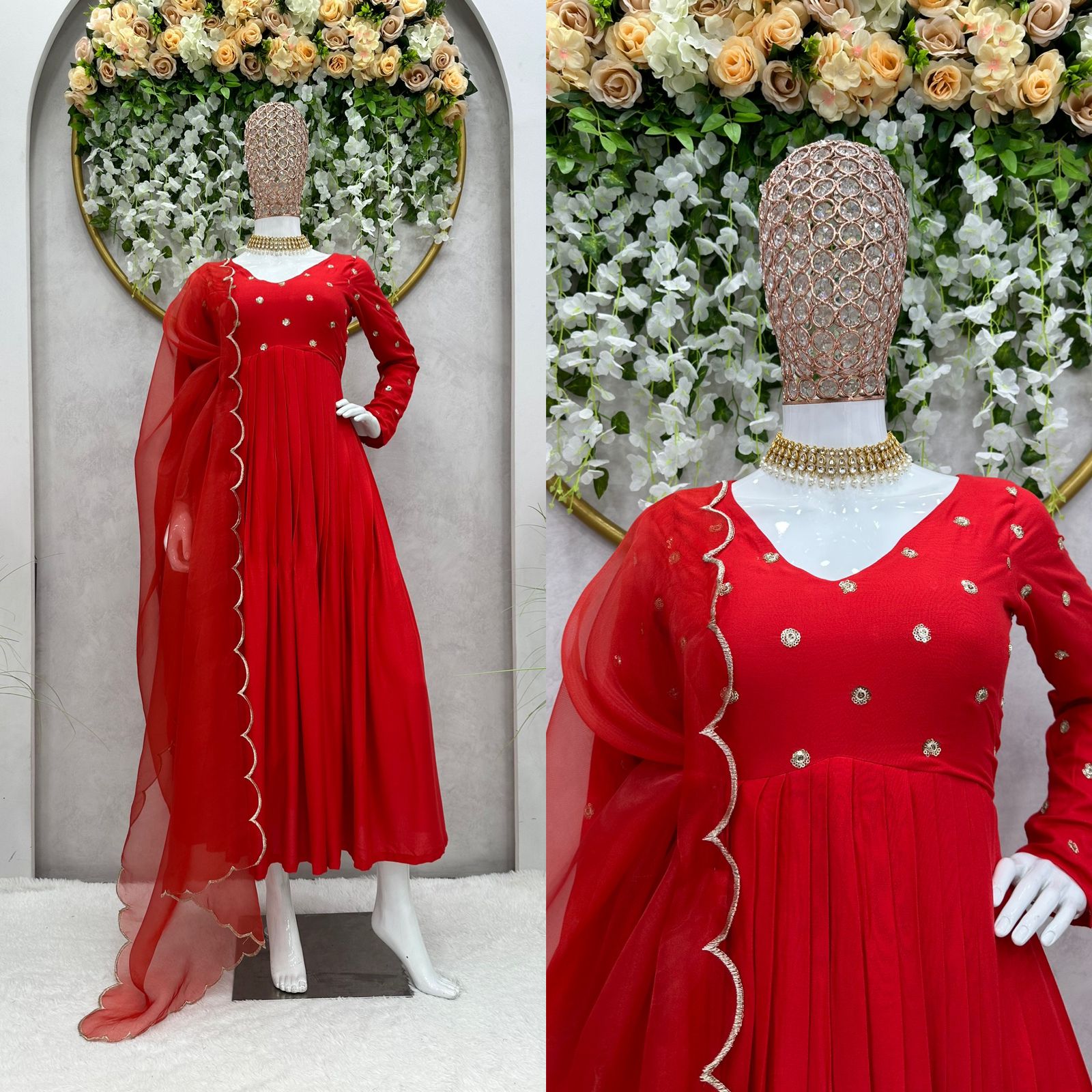 Red Color Good Looking Anarkali Suit