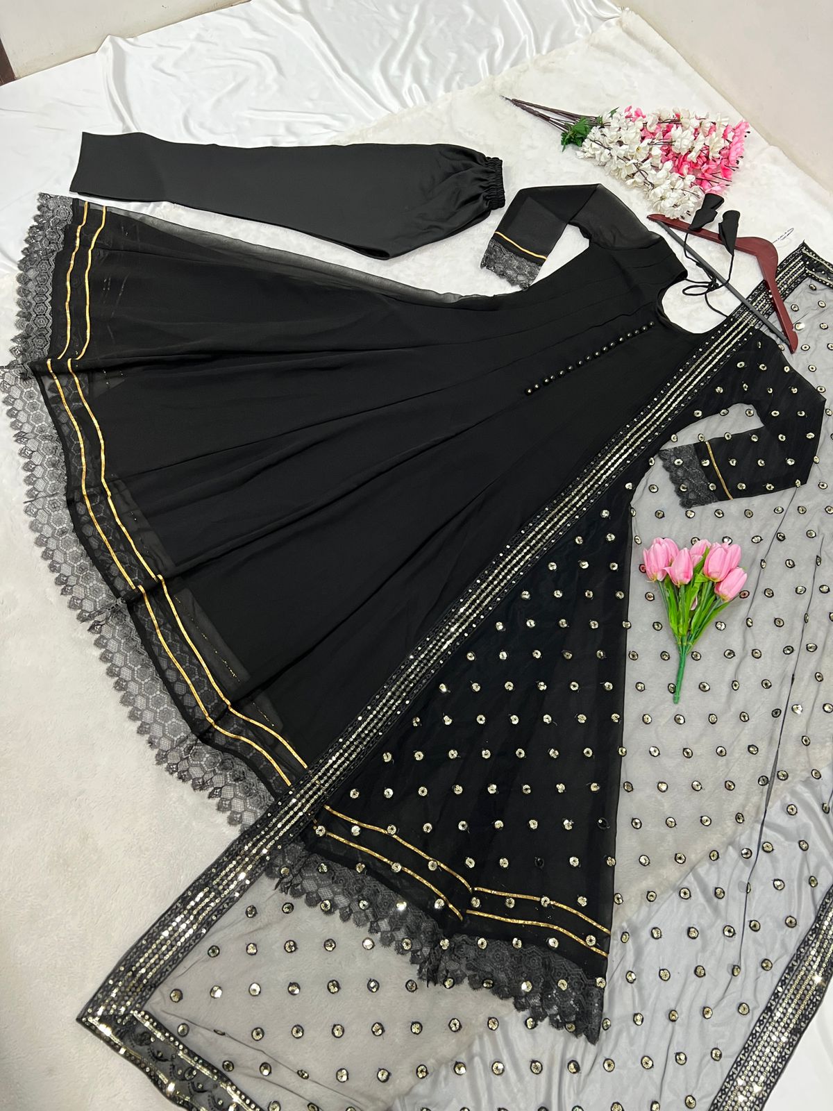 Fancy Border Black Color Plain Anarkali Gown