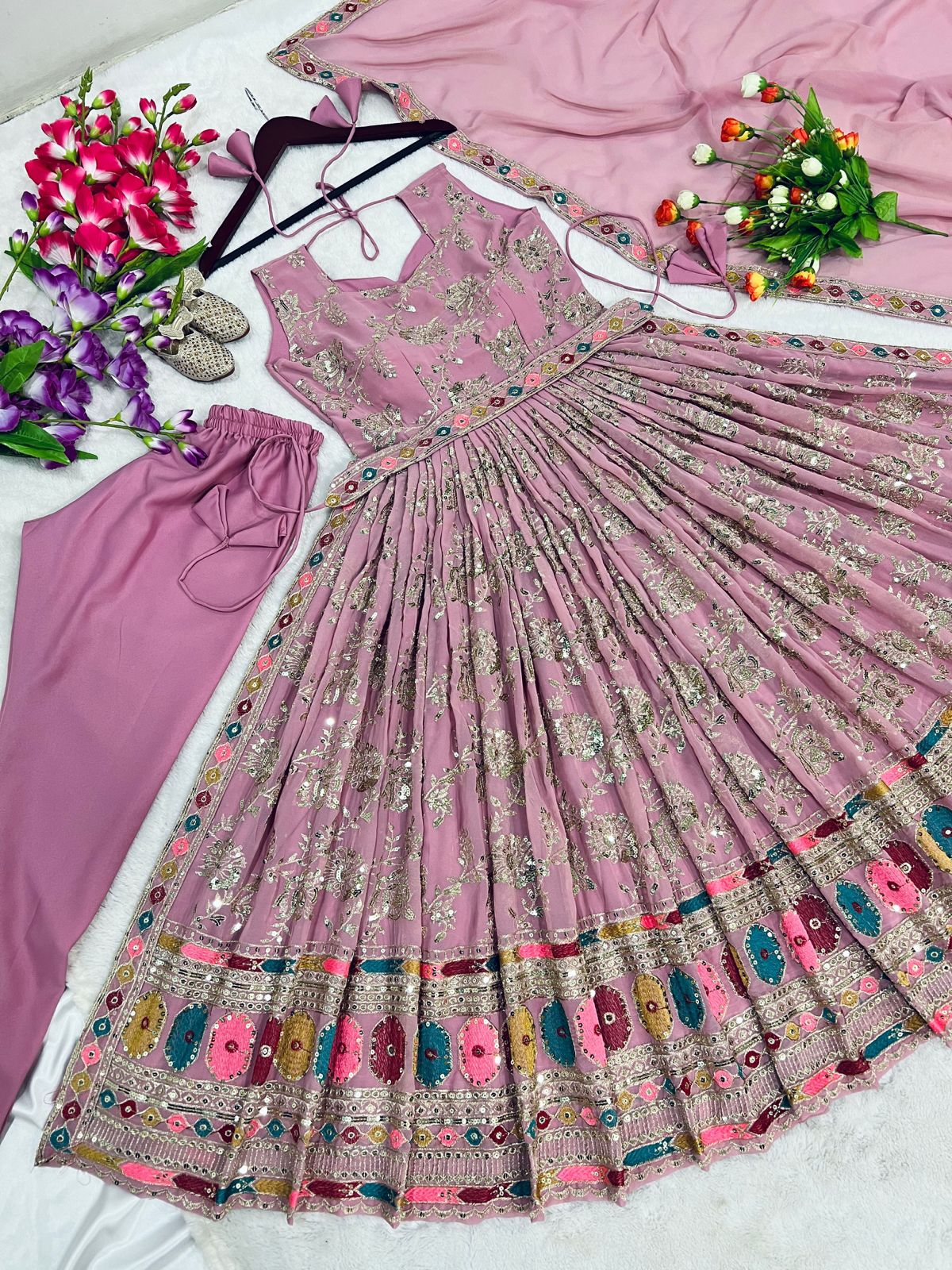 Naira Cut Sequence Work Dusty Pink Color Long Kurti Set