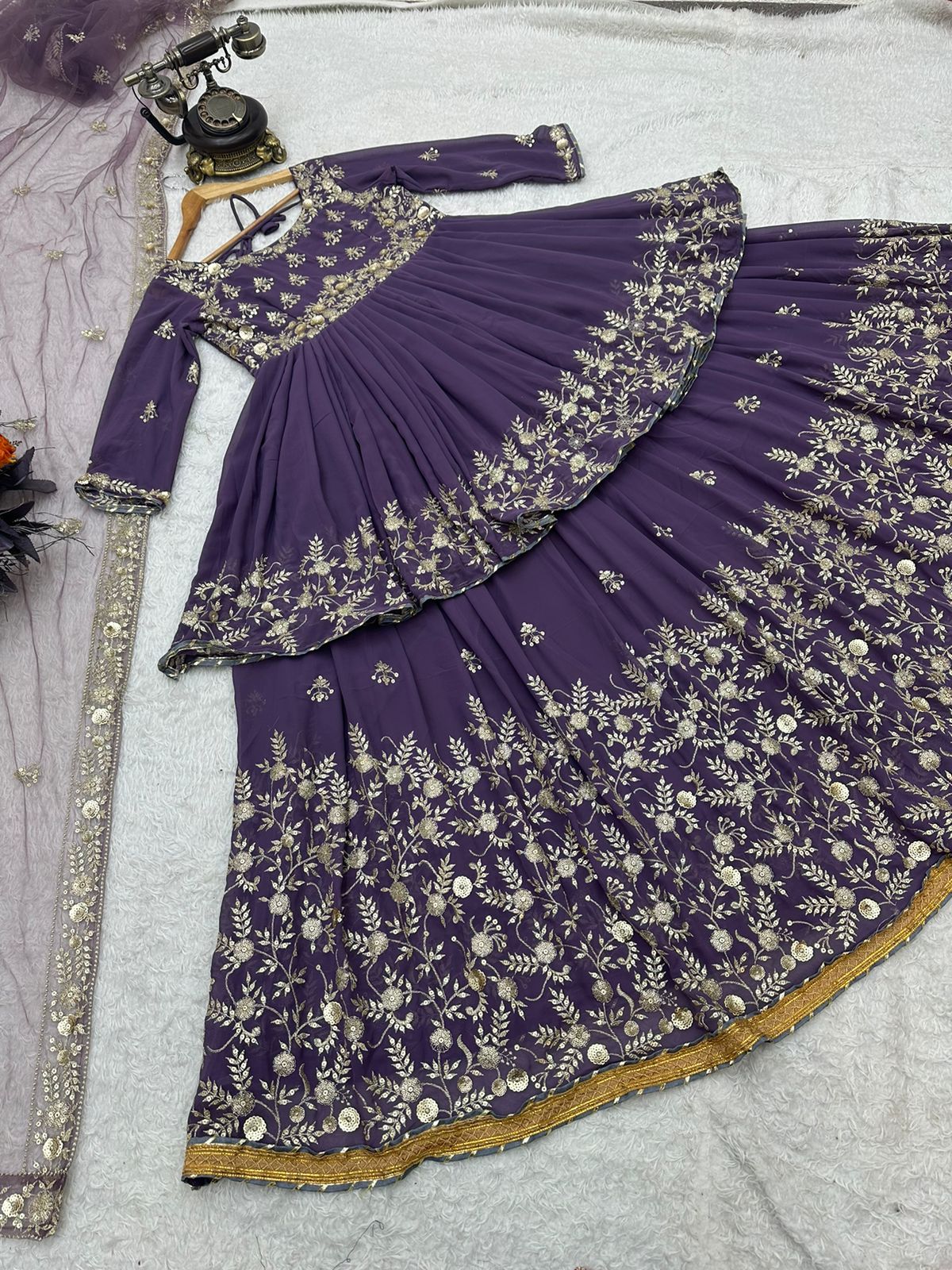 Ravishing Embroidery Work Purple Color Lehenga With Top