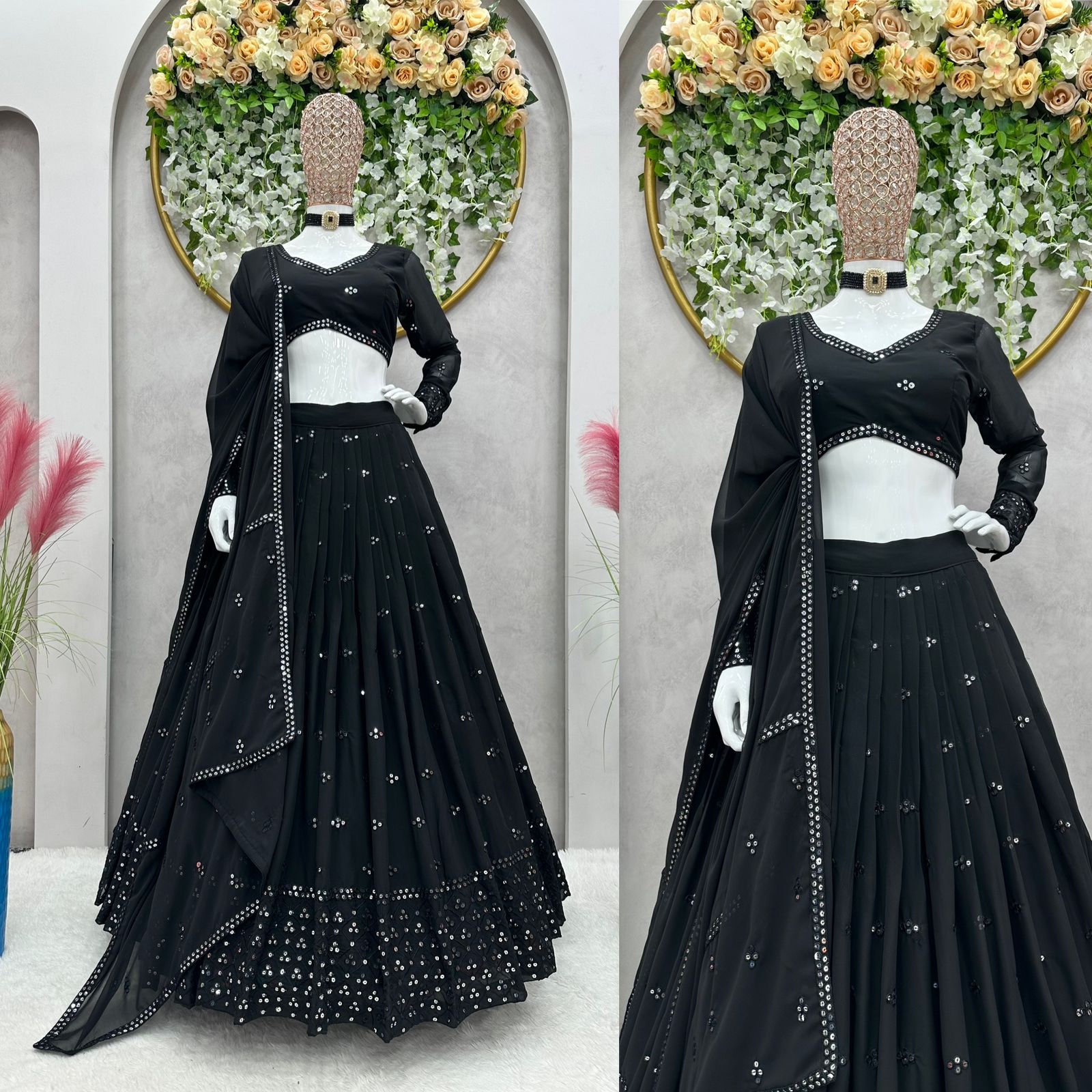 Outstanding Sequence Work Black Color Lehenga Choli