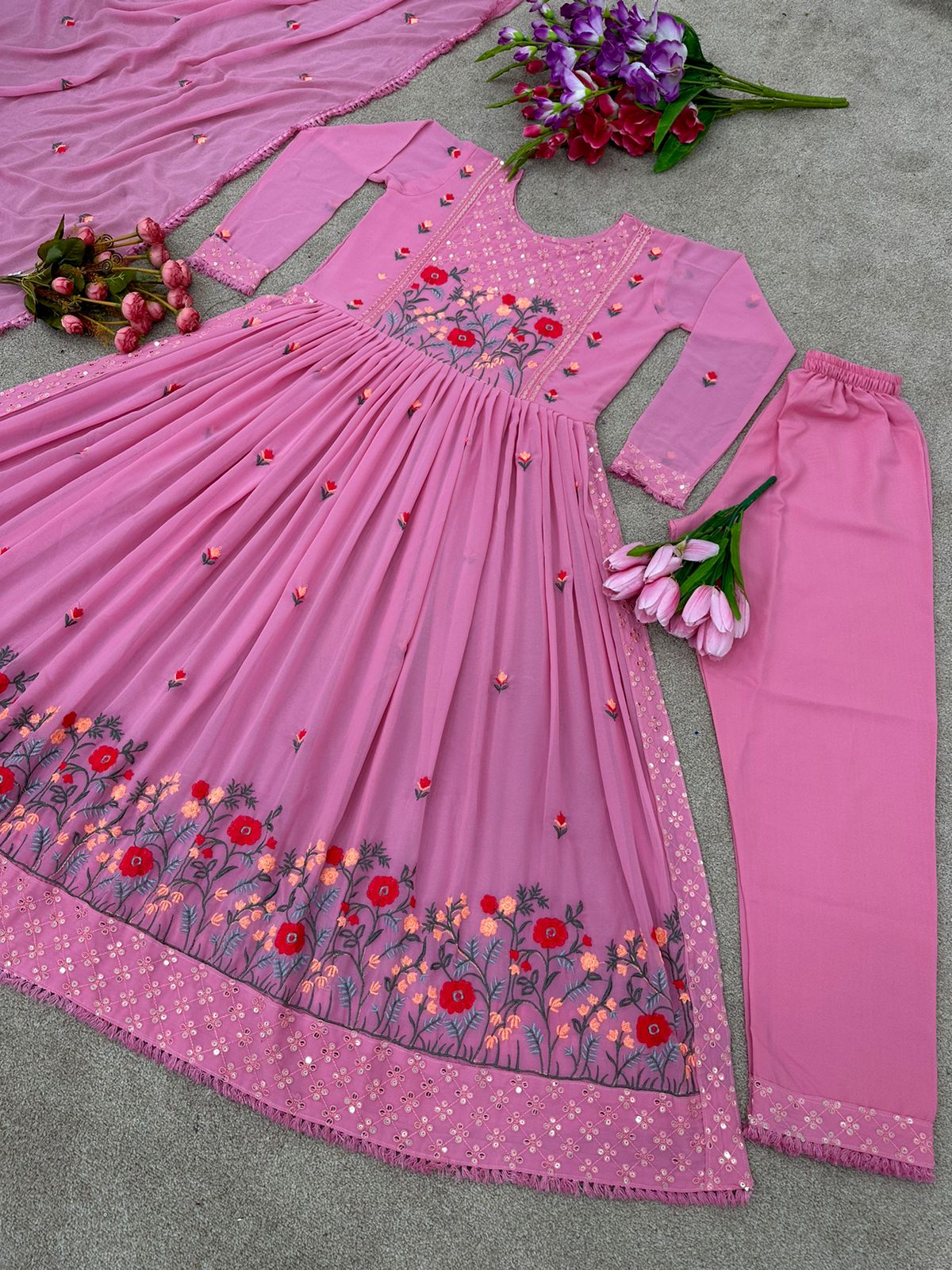 Stylish Sequence Embroidery Work Pink Color Salwar Suit