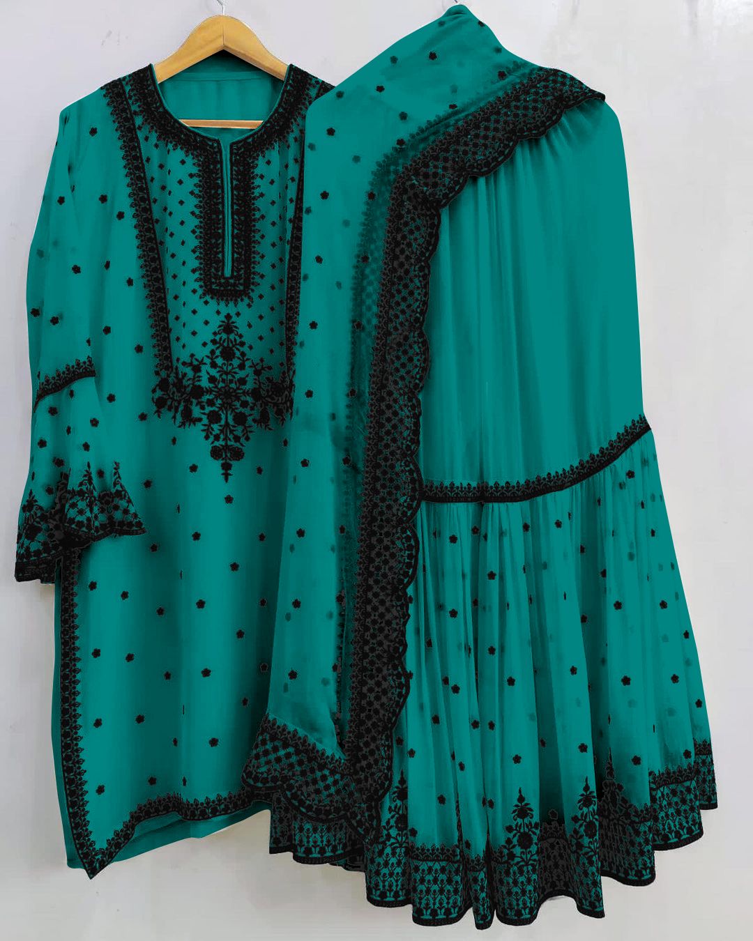 Trendy Thread Sequence Work Teal Green Color Sharara Suit