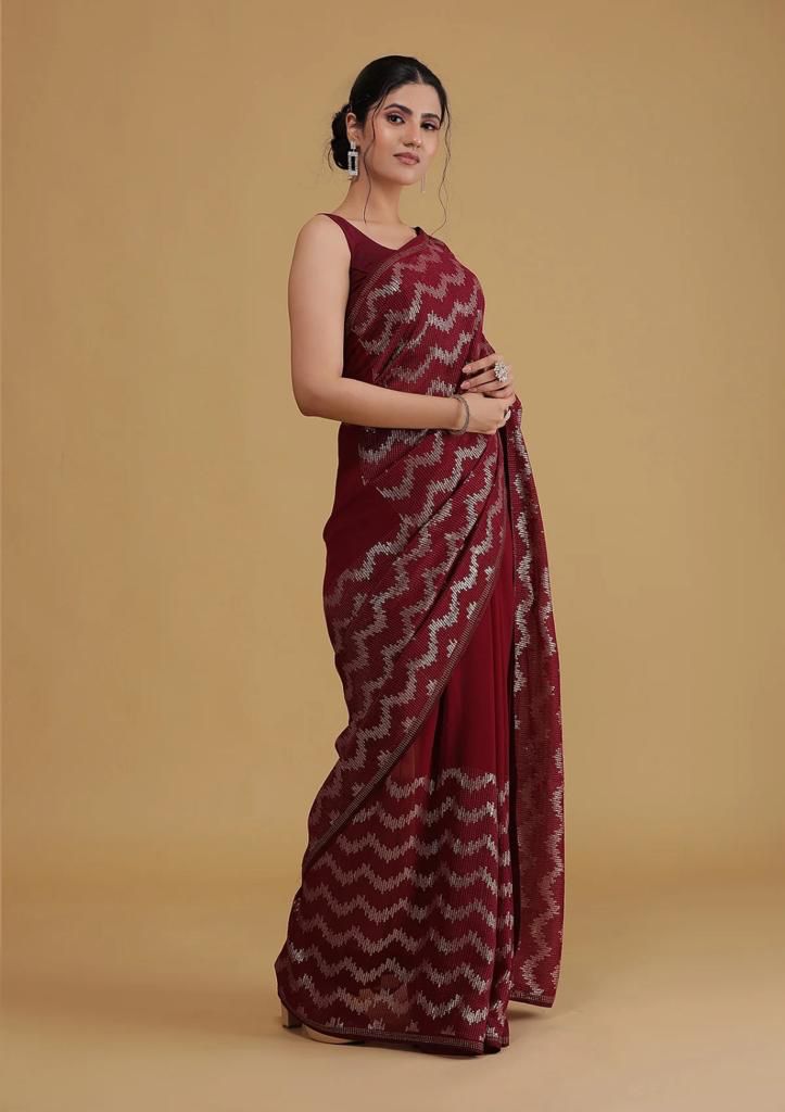 Beautiful Work Red Color Party Wear Saree