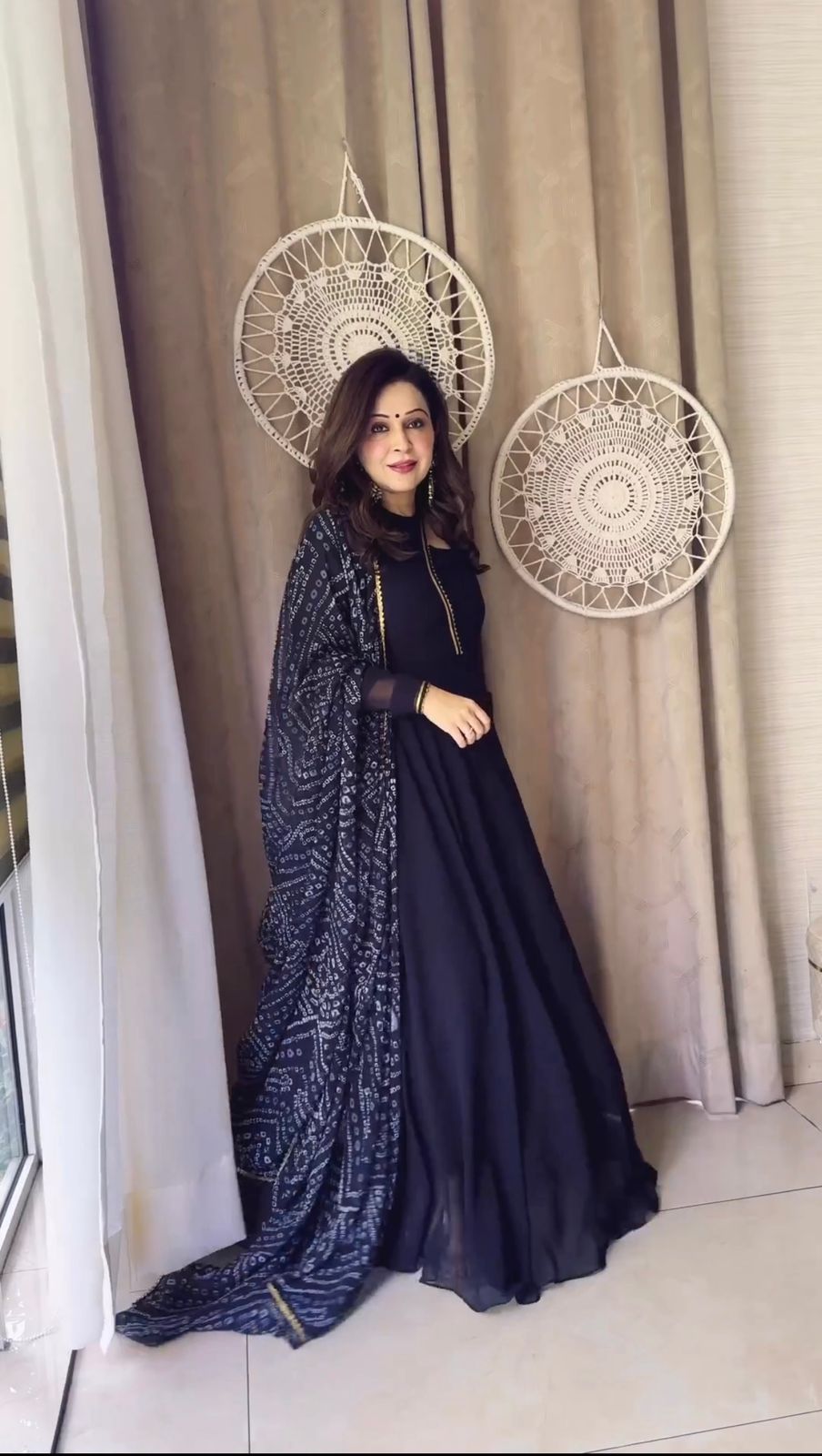 Outstanding Black Color Gown With Bandhani Dupatta