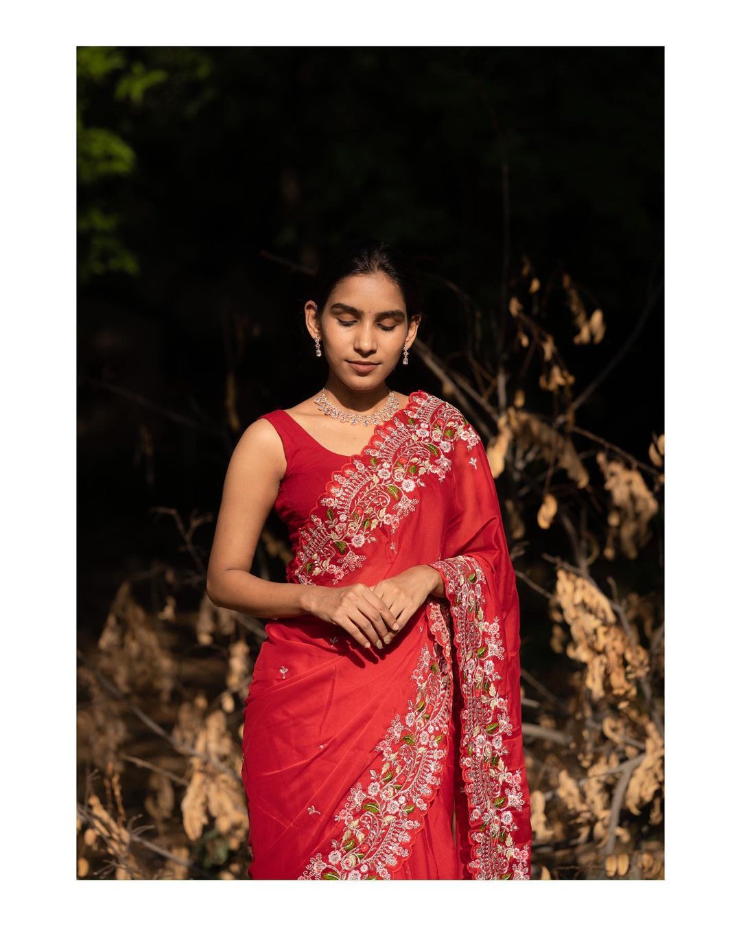 Wedding Wear Embroidery Sequence Work Red Color Saree