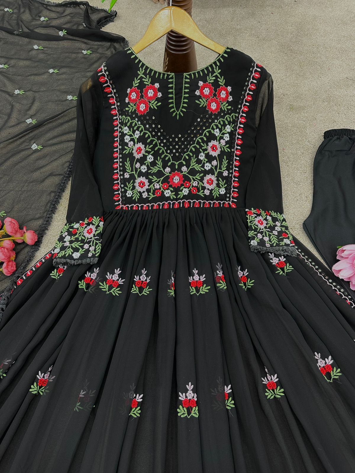 Decent Thread Embroidery Work Black Color Salwar Suit