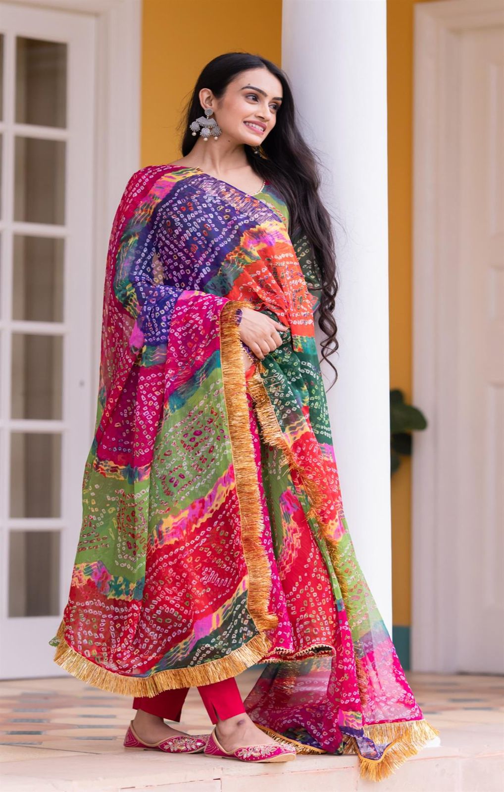 Designer Multi Color Bandhani Anarkali Gown