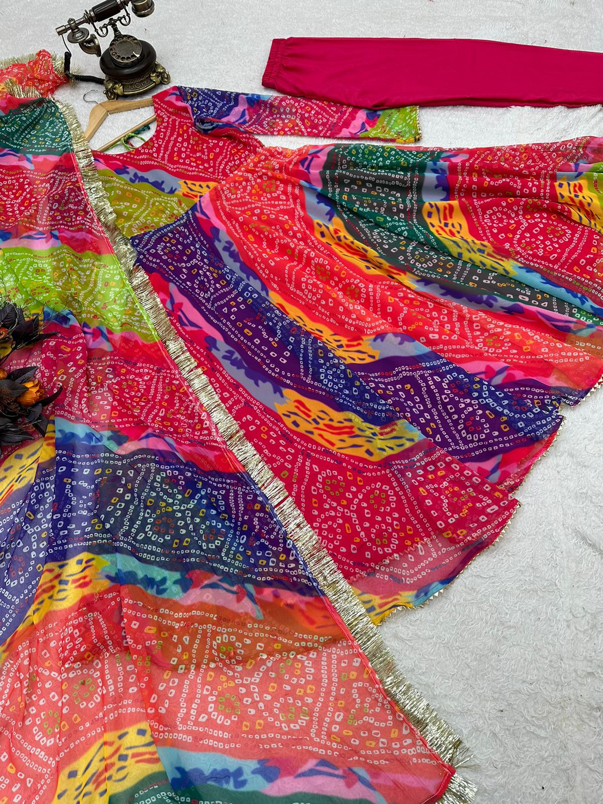 Designer Multi Color Bandhani Anarkali Gown
