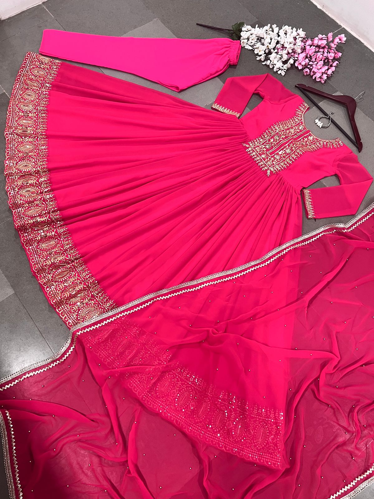 Precious Pink Color Embroidery Work Long Suit