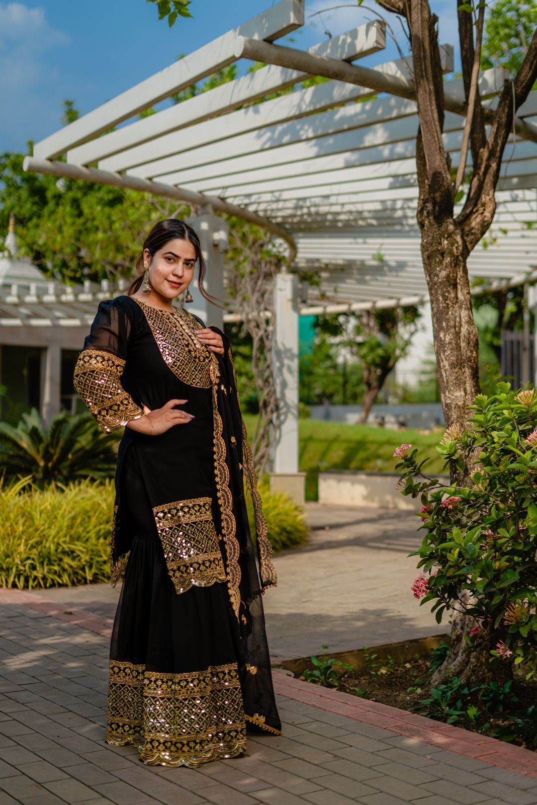 Superhit Black Color Embroidery Work Sharara Suit