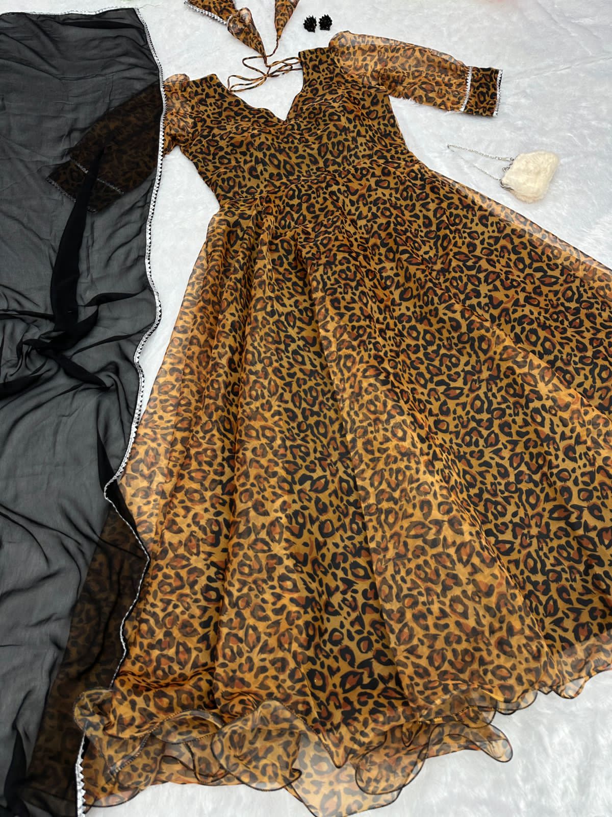 Animal Print Yellow Color Organza Silk Gown With Dupatta