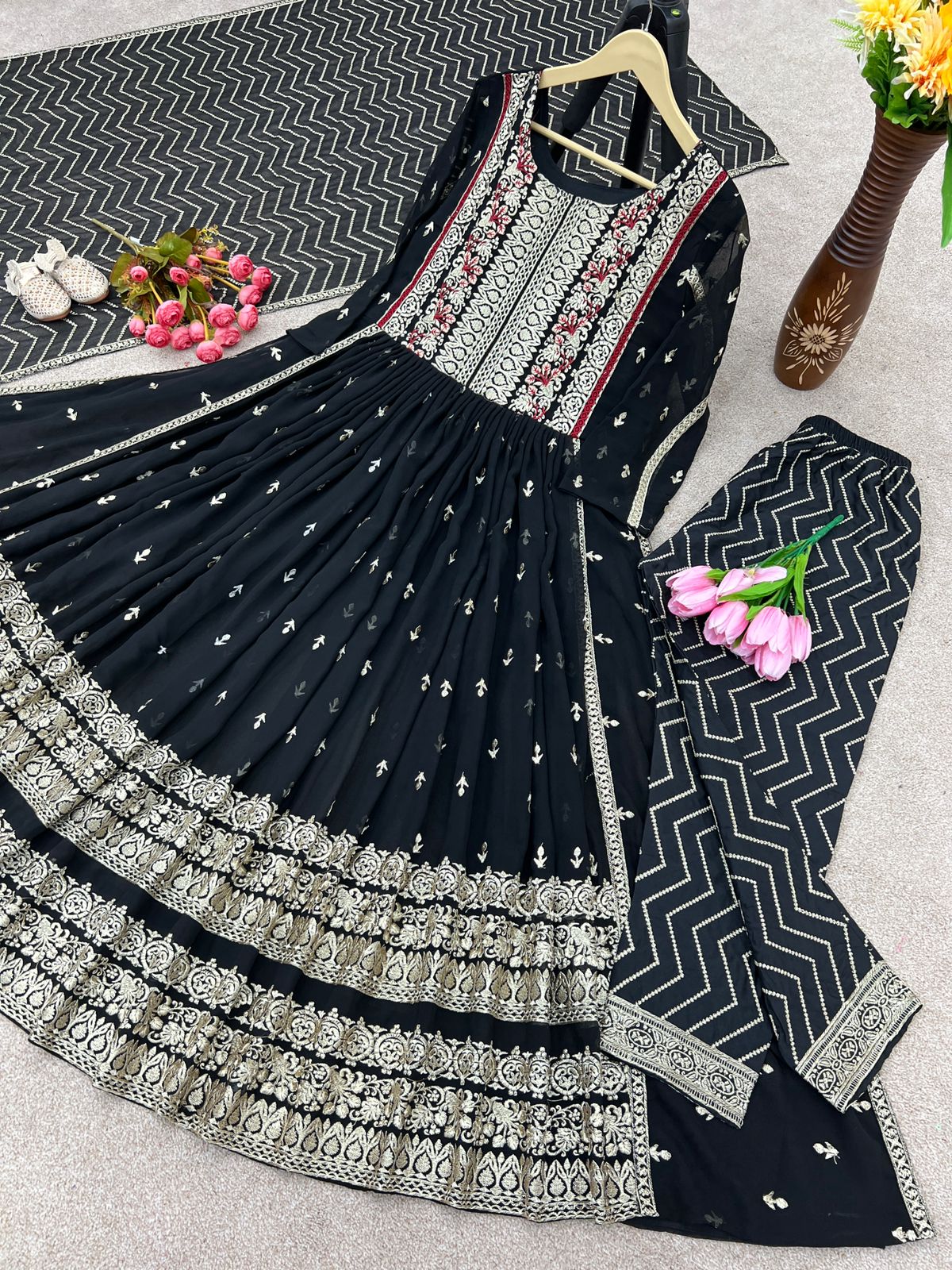 Marvelous Black Color Embroidery Work Salwar Suit